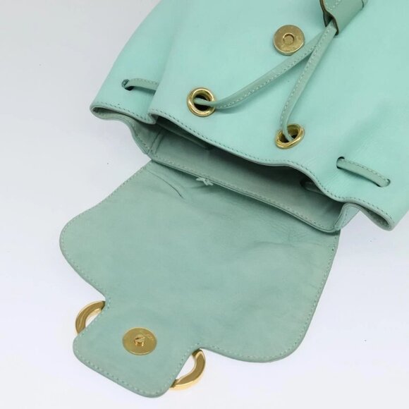 Salvatore Ferragamo Backpack Leather Turquoise Blue Gold Auth bs27971 main image 14